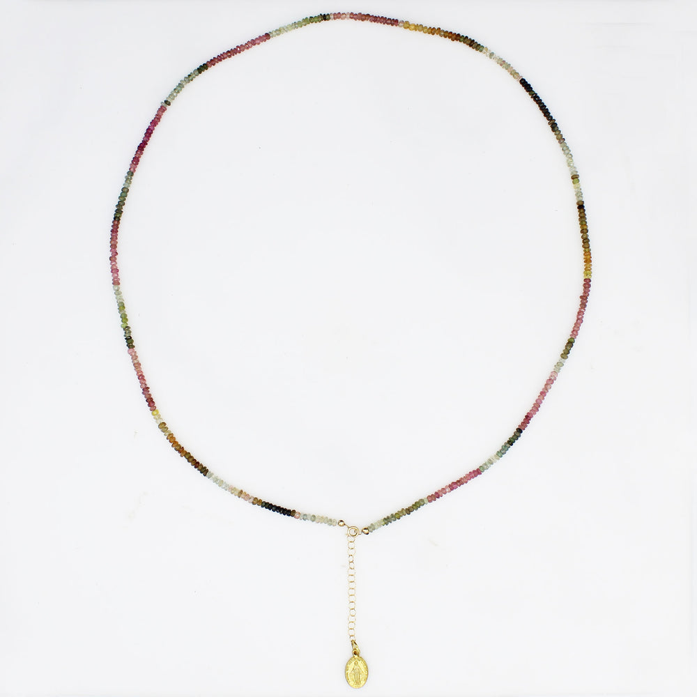 Gemstone Necklace with 14k Miraculous Mary Medal