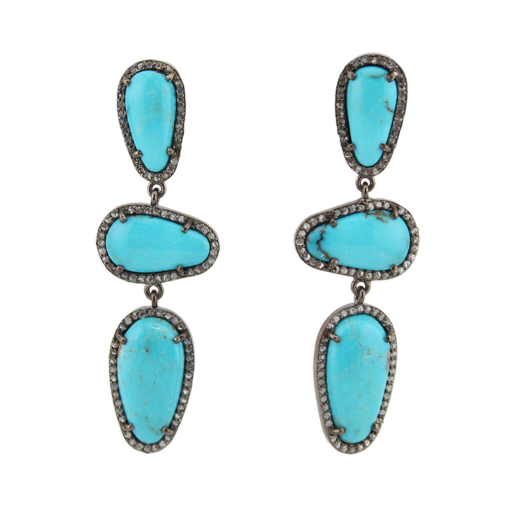 Turquoise & Diamond Double Drop Post Earrings