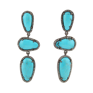 Turquoise & Diamond Double Drop Post Earrings